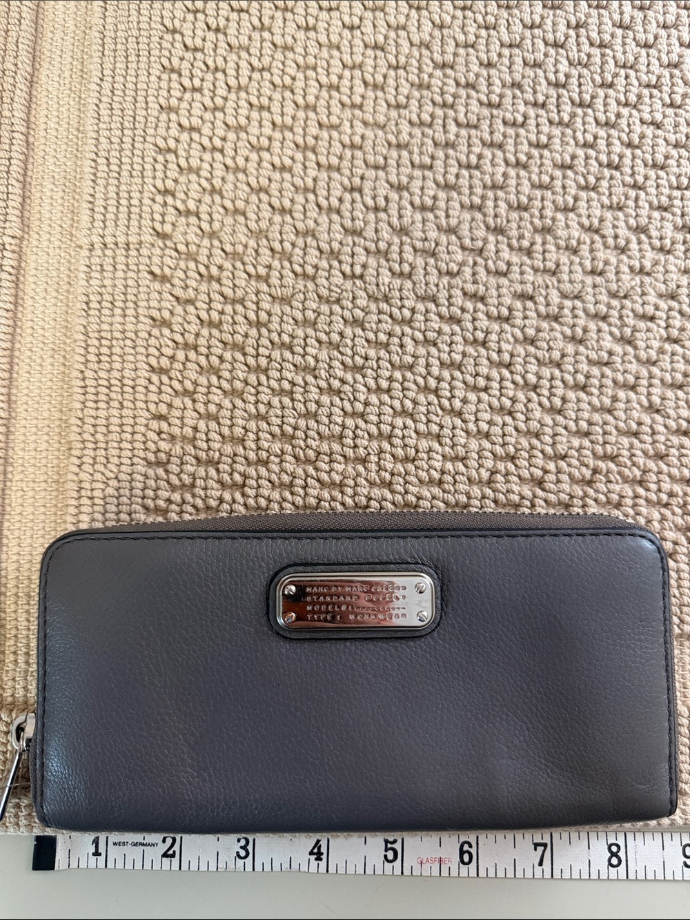 Marc by Marc Jacobs Charcoal Gray Leather Zip Wallet with Logo Plate